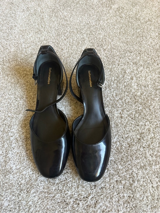 Reformation Shoes - Reformation Black Patent Leather Mary Jane Strap Heels